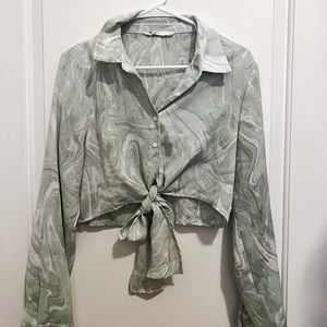Marble Green Tie Blouse